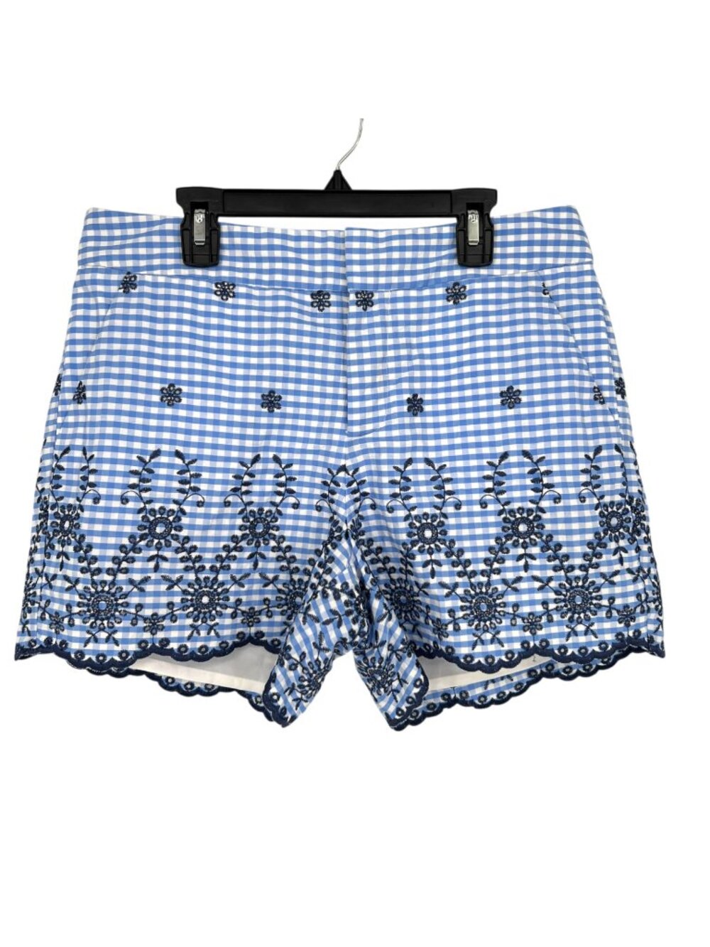 Maison Jules Blue Gingham Embroidered Scalloped Hem Shorts Size 10 Preppy Beach
